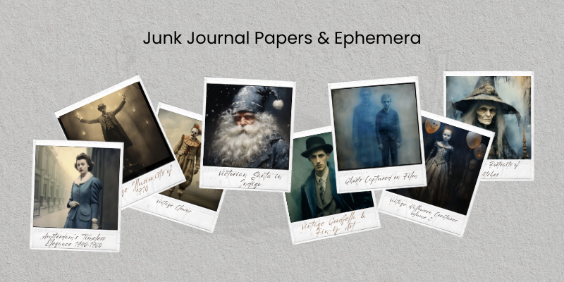 sample image and link to junk journal papers and ephemera section at etsy store.